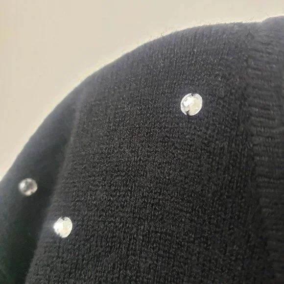 Designer Originals Women's Black Knit Scoop Neck Faux Diamond Top Sweater - Picture 4 of 11